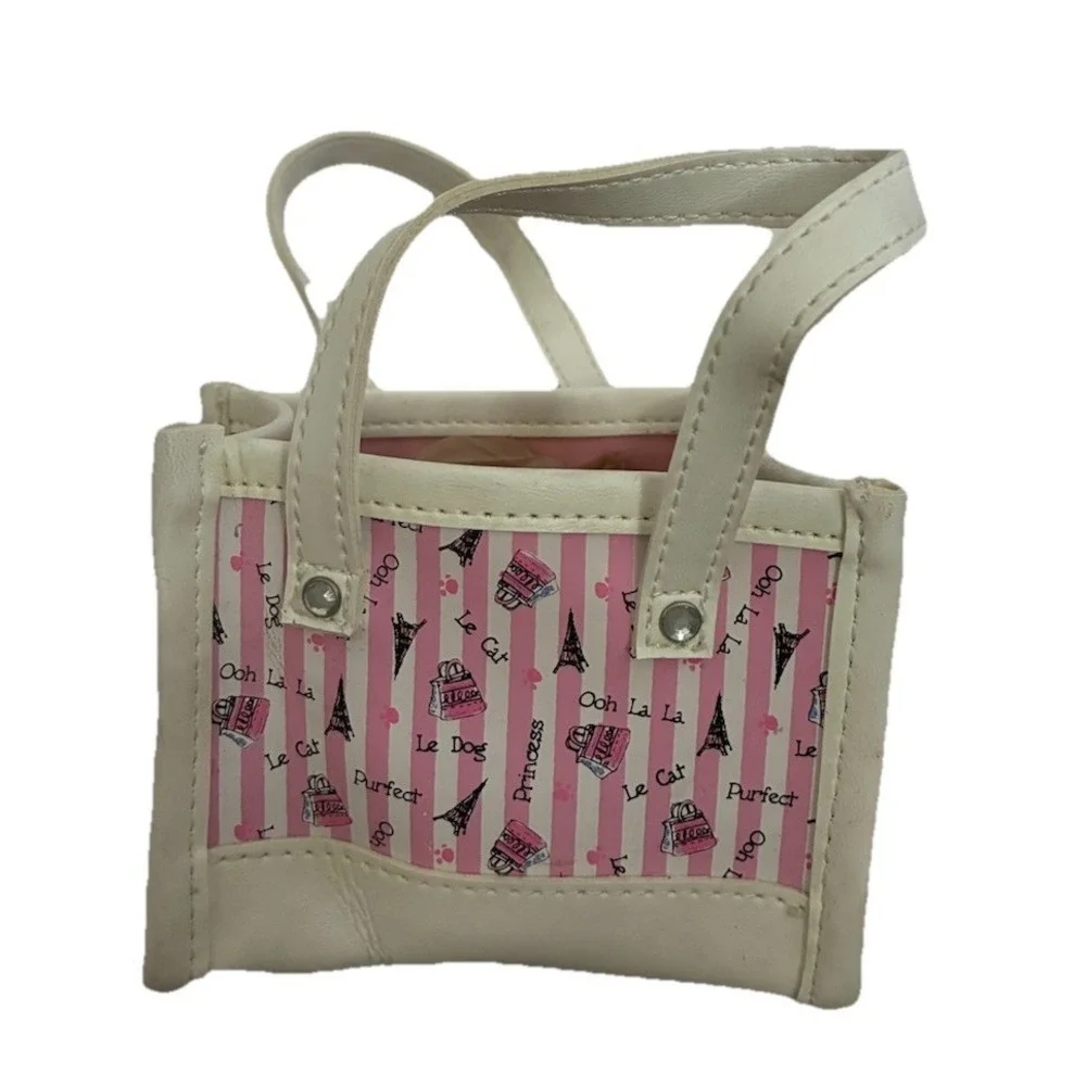 Build A Bear Paris‎ Purse Eiffel Tower Pink White Stripes Hand Bag Dog Cat BABW